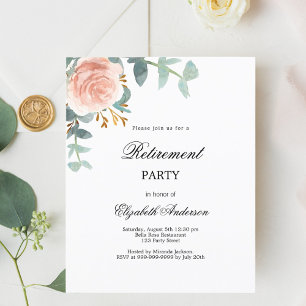 Papier Rose or fleuri de retraite invitation