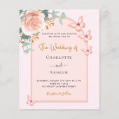 Papier Rose or fleurons arc QR RSVP budget mariage (Devant)