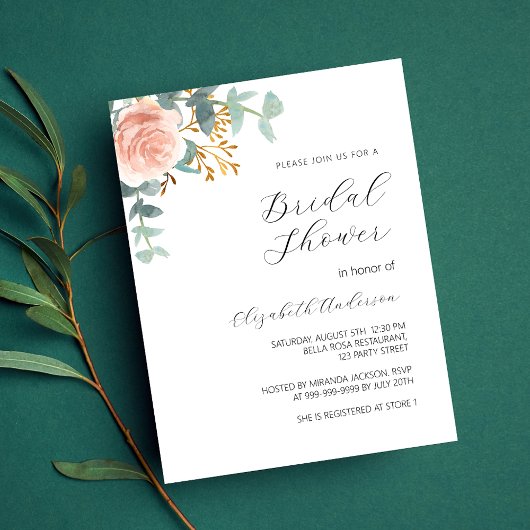 Papier Rose or floral budget Bridal Douche invitation