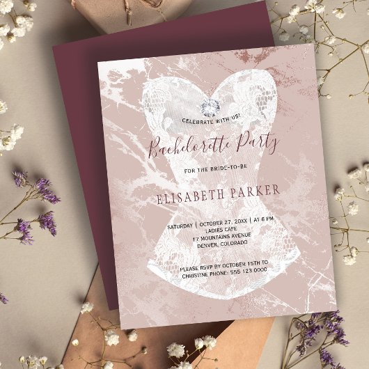 Papier Rose or marbre bachelorette invitation