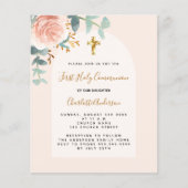 Papier Rose or rose floral cross budget Première communio (Devant)