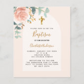 Papier Rose or rose floral fille cross budget Baptême (Devant)