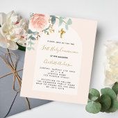 Papier Rose or rose floral fille cross budget Baptême