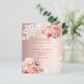 Papier Rose or rose florale dentelle invitation mariage (Debout devant)