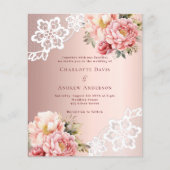 Papier Rose or rose florale dentelle invitation mariage (Devant)
