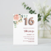 Papier Rose or rose rose floral Sweet 16 invitation budgé (Debout devant)