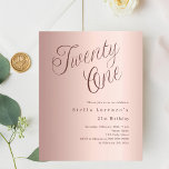 Papier Rose or script budget 21e anniversaire invitation<br><div class="desc">Une invitation design et moderne pour une fête de 21e anniversaire. arrière - plan rose dégradé d'or et le mot Vingt et un écrit avec d'élégantes grandes lettres de script en or rose foncé. Personnalisez et ajoutez un nom et des détails du parti. 1 feuille = 1 invite imprimé bord...</div>