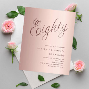Papier Rose or script budget 80e anniversaire invitation