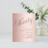 Papier Rose or script budget 90e anniversaire invitation (Debout devant)