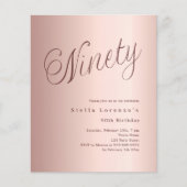 Papier Rose or script budget 90e anniversaire invitation (Devant)