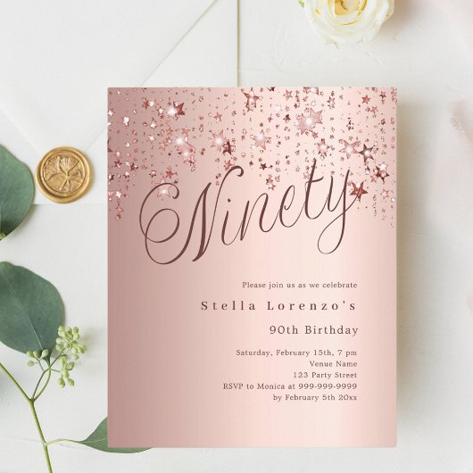 Papier Rose or stars budget 90e anniversaire invitation