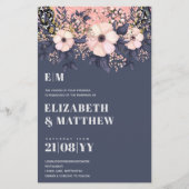 Papier Rose pâle bleu Rosegold Floral Mariage Chic (Devant)