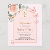 Papier Rose papillons floral Confirmation invitation (Devant)