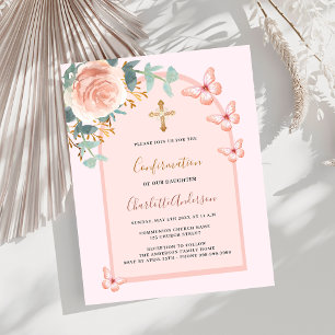 Papier Rose papillons floral Confirmation invitation