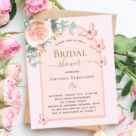 Papier Rose papillons floral nuptiale invitation à la dou