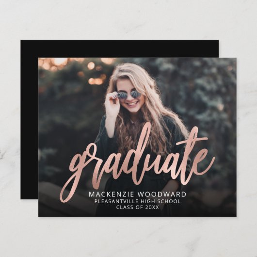 Papier Rose photo budget Gold Script Grad Faire-part (Devant / Derrière)