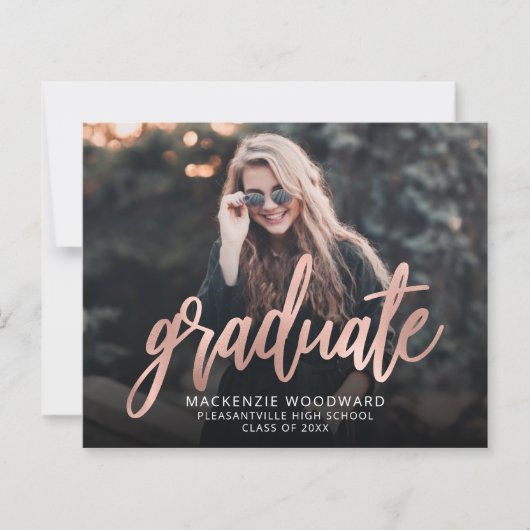 Papier Rose photo budget Gold Script Grad Faire-part (Devant)