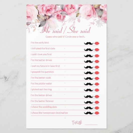 Papier Rose Pink Bridal Shower Game He Said She Said (Devant)
