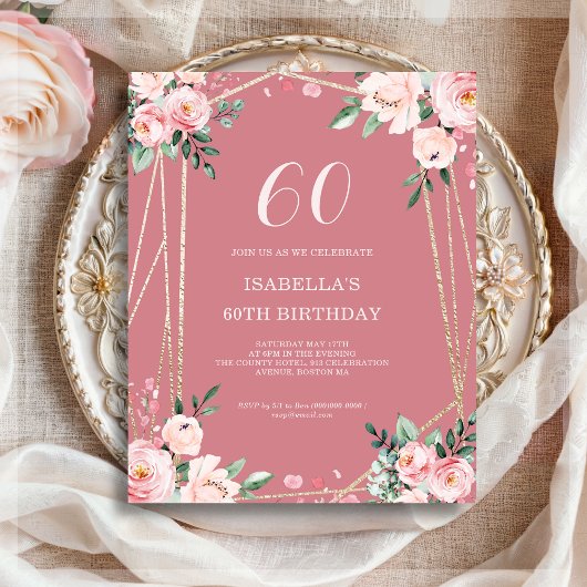 Papier Rose | Pink Floral 60e Budget Invitation Anniversa