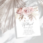 Papier Rose poussiéreux et fleurs bleues sur un Mariage b<br><div class="desc">Rose et fleurs rousses sur un Faire-part de mariage budgétaire</div>
