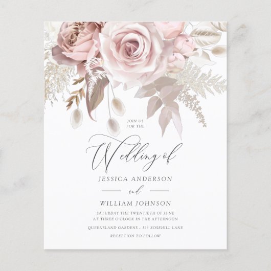 Papier Rose poussiéreux et fleurs bleues sur un Mariage b (Devant)