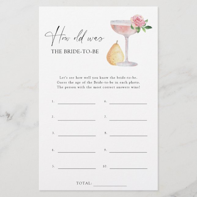 Papier Rose Prosecco - Quel âge avait la future mariée je (Devant)