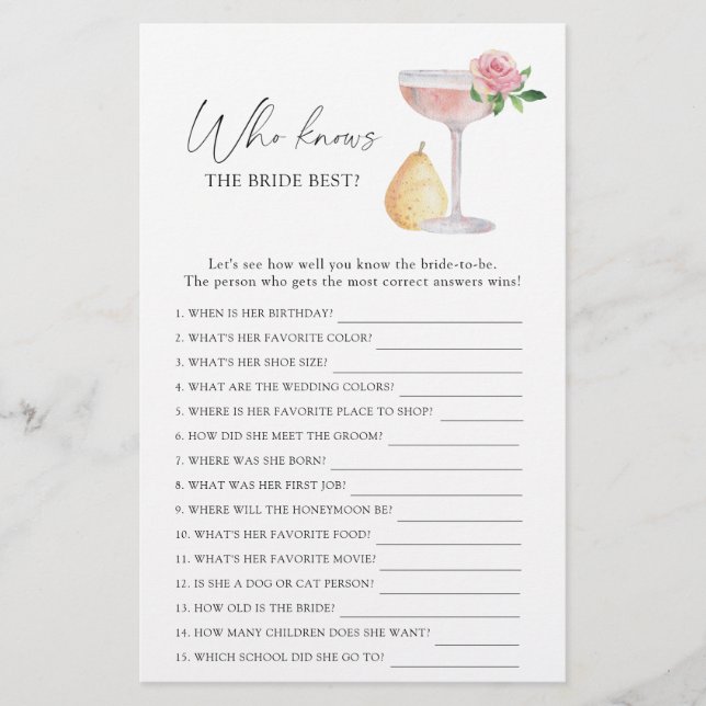 Papier Rose Prosecco - Qui connaît la mariée meilleur jeu (Devant)