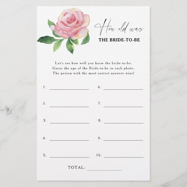 Papier Rose - Quel âge avait la future mariée jeu (Devant)
