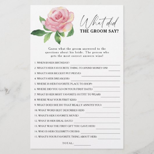 Papier Rose - Qu'est-ce que le marié a dit le jeu de la m (Devant)