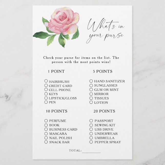 Papier Rose - Qu'y a-t-il dans votre jeu de bourse (Devant)