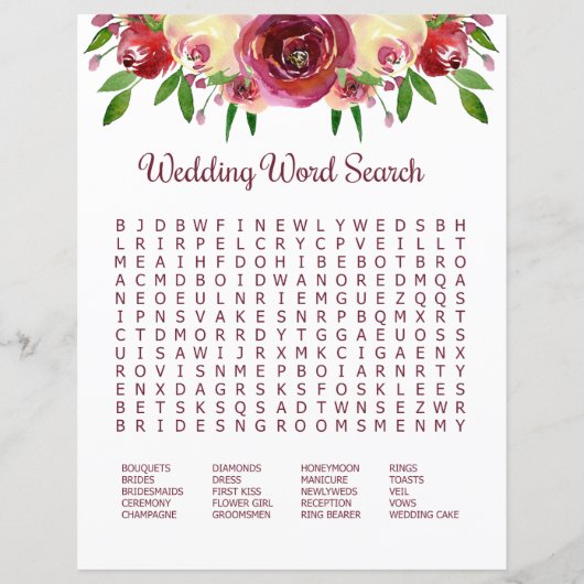 Papier Rose romantique Devinez qui Mariage Word Jeux de r (Dos)