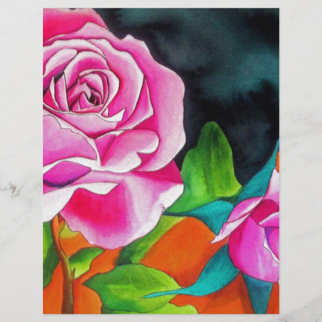 Papier Rose rose avec aquarelle orange (Devant)