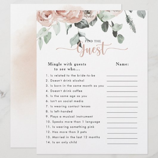 Papier Rose rose Fête des mariées Trouvez le jeu d'invité (Devant / Derrière)