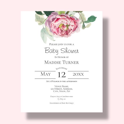 Papier Rose rose rose | Invitation Baby shower