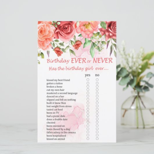 Papier Rose rouge Anniversaire Jamais ou jamais Jeu (Debout devant)