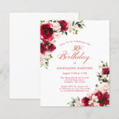 Papier Rose rouge Floral Budget Anniversaire Invitation (Devant / Derrière)