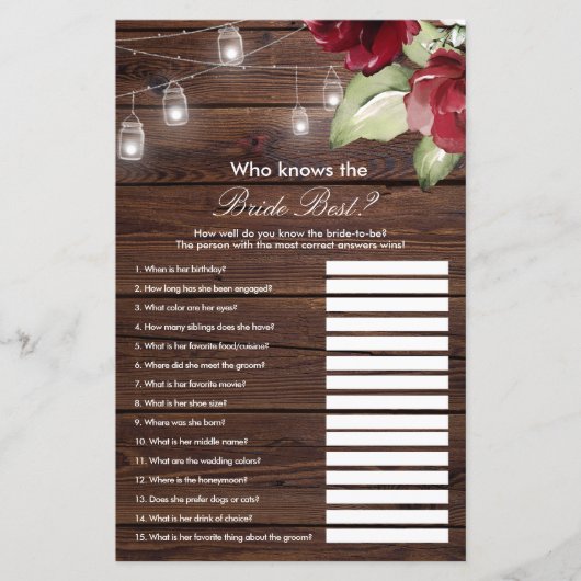 Papier Rose Rouge  Qui connaît le mieux la mariée ? (Devant)