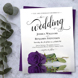 Papier Rose royal simple violet Faire-part de mariage BUD
