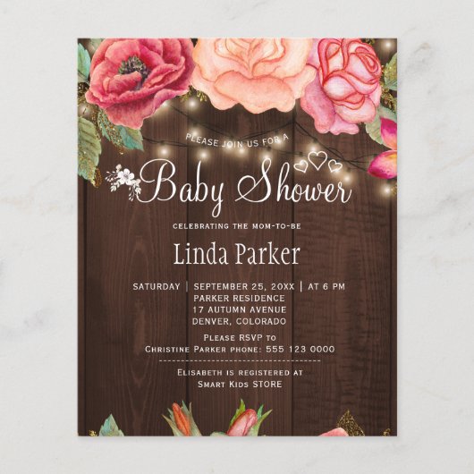 Papier Rose rustique  baby shower invitation (Devant)