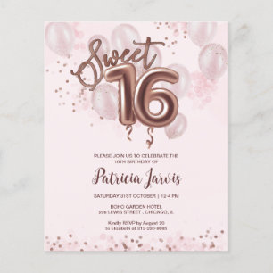Papier Rose Sweet 16 Ballons Anniversaires Invitations Bu