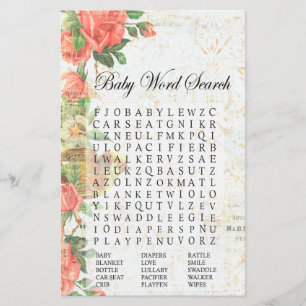 Papier rose vintage Baby shower Word Recherche Jeu