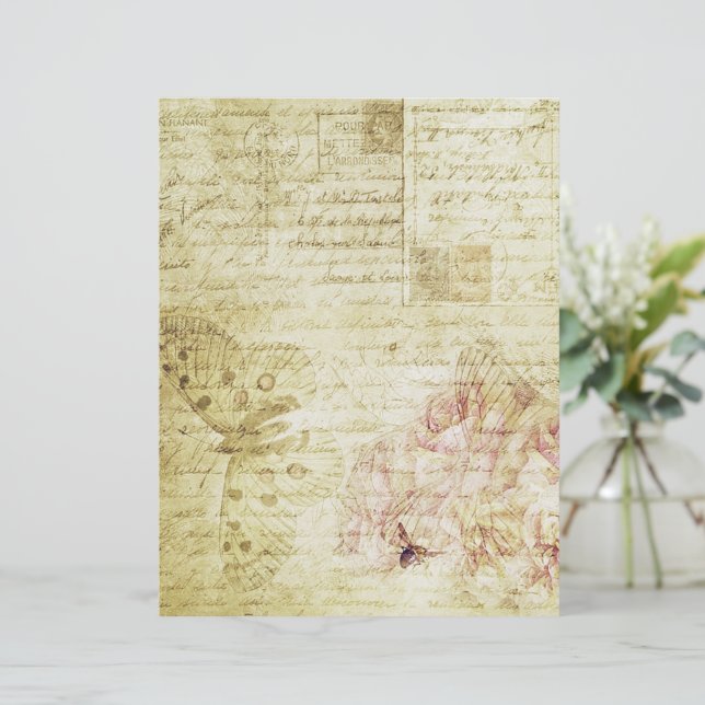 Papier rose vintage et papillon (Debout devant)
