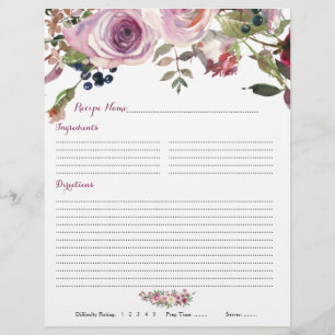 Papier Rose violet Rose rose Classeur Recette Insertions
