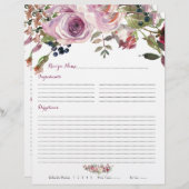 Papier Rose violet Rose rose Classeur Recette Insertions (Devant / Derrière)