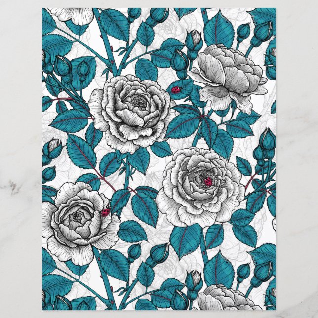 Papier Roses blanches et coccinelles (Devant)