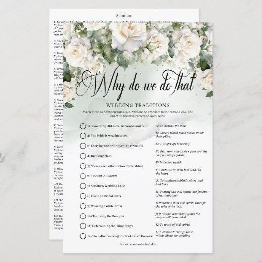 Papier Roses blanches romantiques Tradition Mariage Eucal (Devant / Derrière)