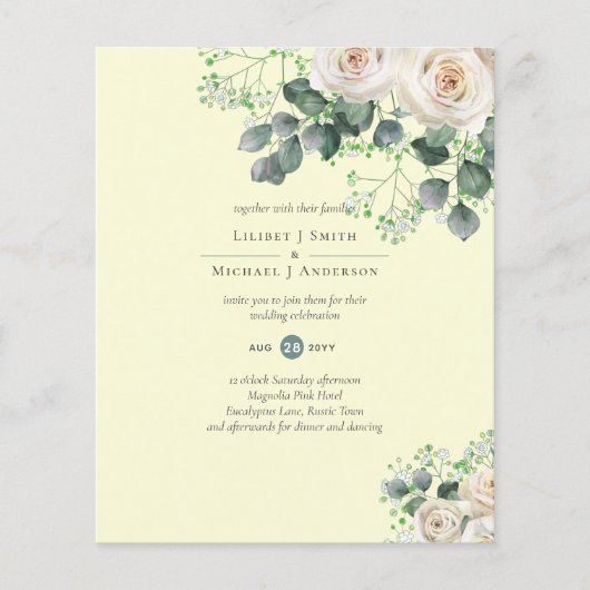 Papier Roses blanches Sage Eucalyptus Citron MARIAGE jaun (Devant)