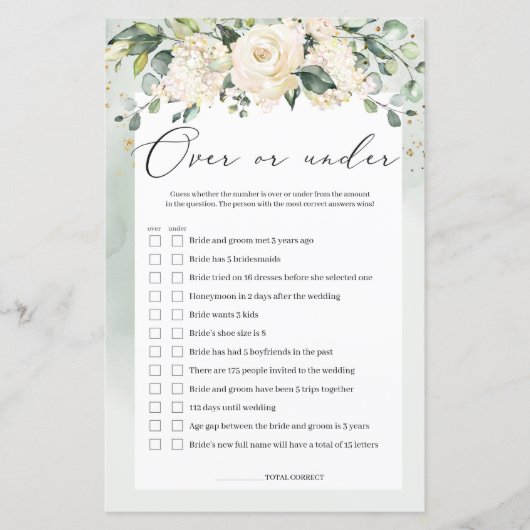 Papier Roses blanches verdure au-dessus ou sous le jeu nu (Devant)