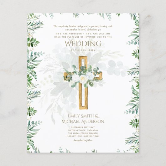 Papier Roses blanches Verdure Bible Mariage chrétienne Ve (Devant)