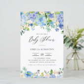 Papier Roses bleus et Baby shower Hydrangea Invitation (Debout devant)